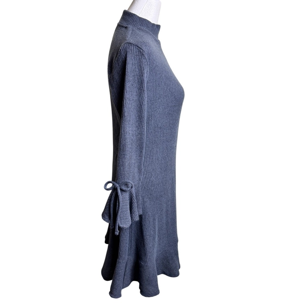 LC Lauren Conrad Mock Neck Swing Dress S Grey Ribbed Flare Cuff Mini NWT - Picture 2 of 9